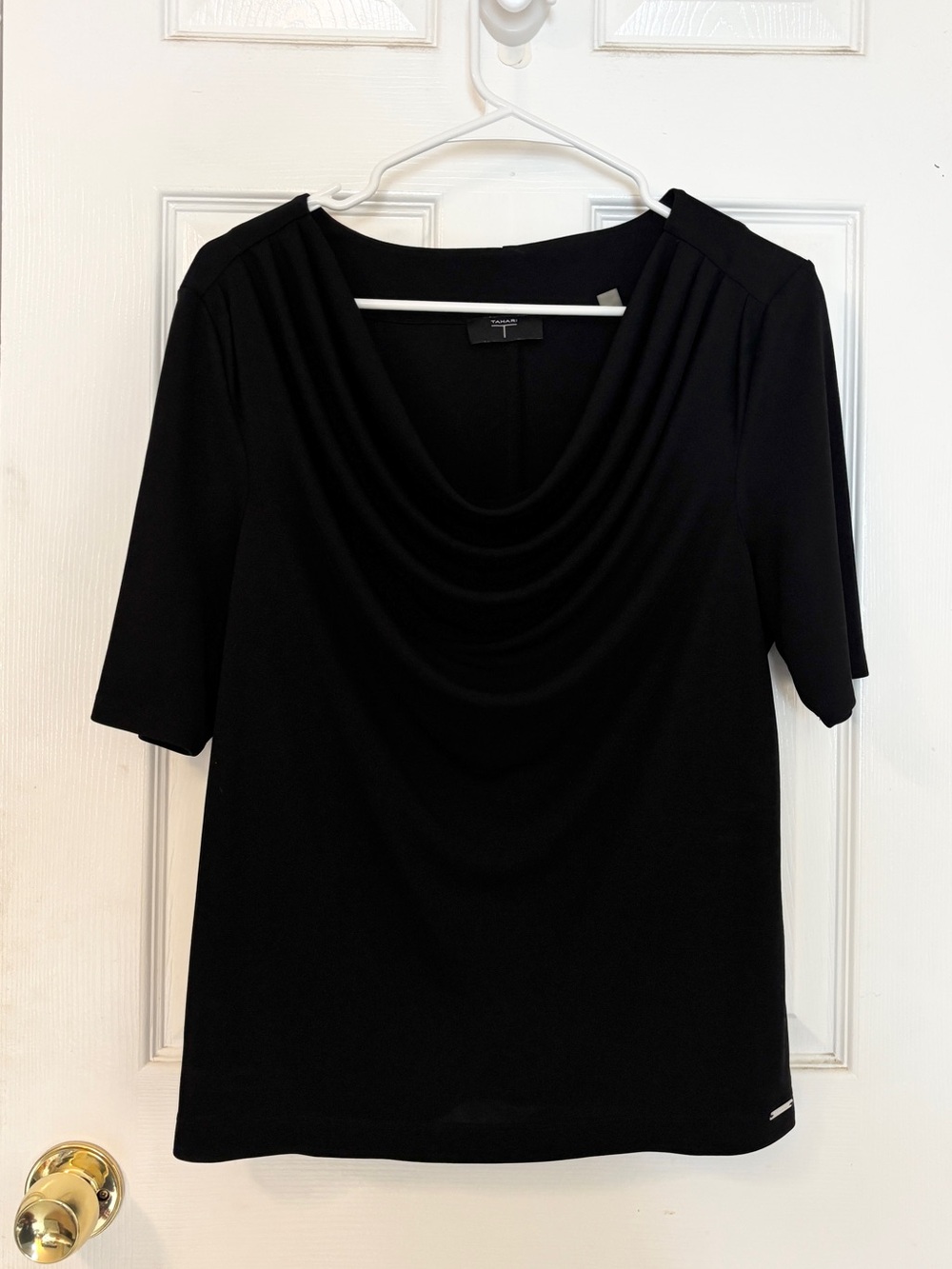 Tahari Black Draped Neck Blouse
